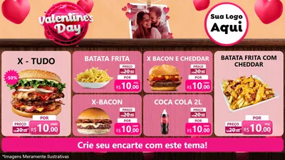 Modelo de TV para TV Horizontal com o tema Valentine's Day para Hamburgueria