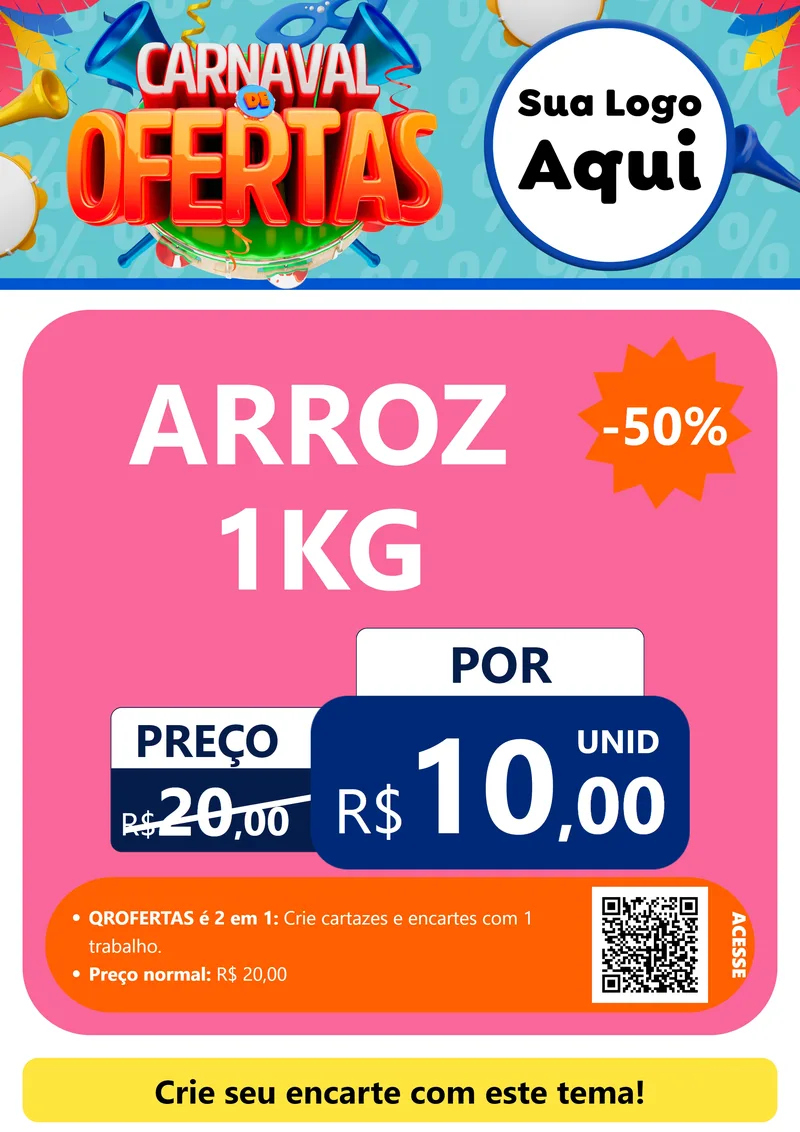 Modelo de Cartaz para Cartaz A4 Vertical com o tema Carnaval de Ofertas para Supermercado