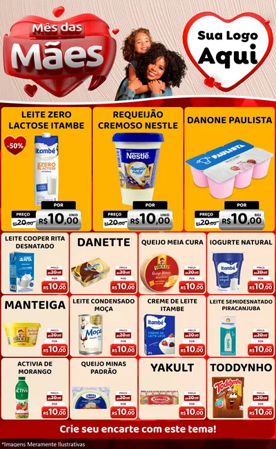 Modelo de Encarte para Encarte Grande com o tema Mês das Mães para Frios e Laticínios
