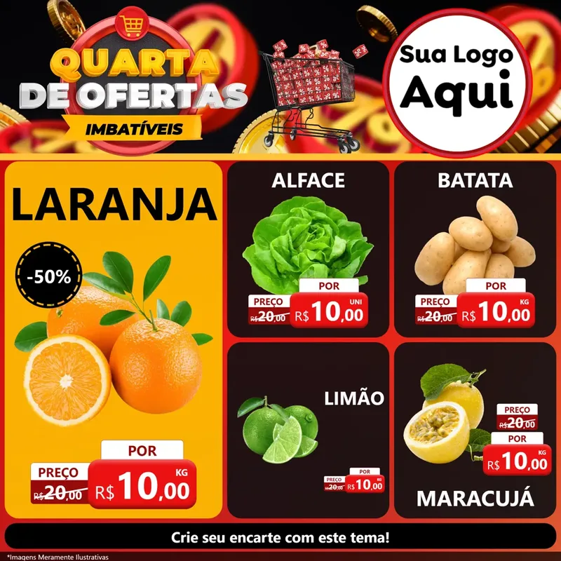 Modelo de Rede Social para Feed Facebook com o tema Quarta de Ofertas Imbatíveis para Hortifrúti