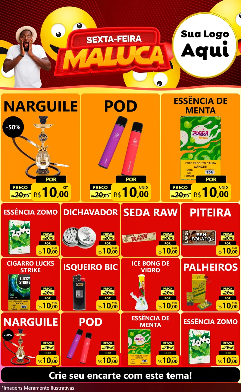 Modelo de Encarte para Encarte Grande com o tema Sexta-feira Maluca para Tabacaria