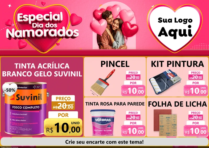 Modelo de Encarte para Encarte A4 Horizontal com o tema Especial Dia dos Namorados para Tintas e Ferramentas
