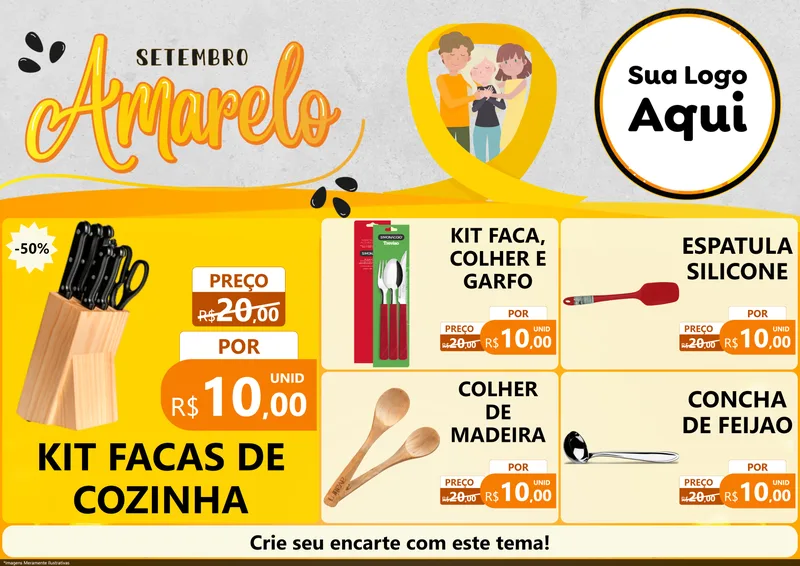 Modelo de Encarte para Encarte A4 Horizontal com o tema Setembro Amarelo para Utilidades Domésticas