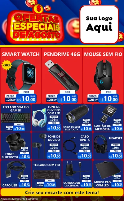 Modelo de Encarte para Encarte Grande com o tema Ofertas Especiais de Agosto para Informática