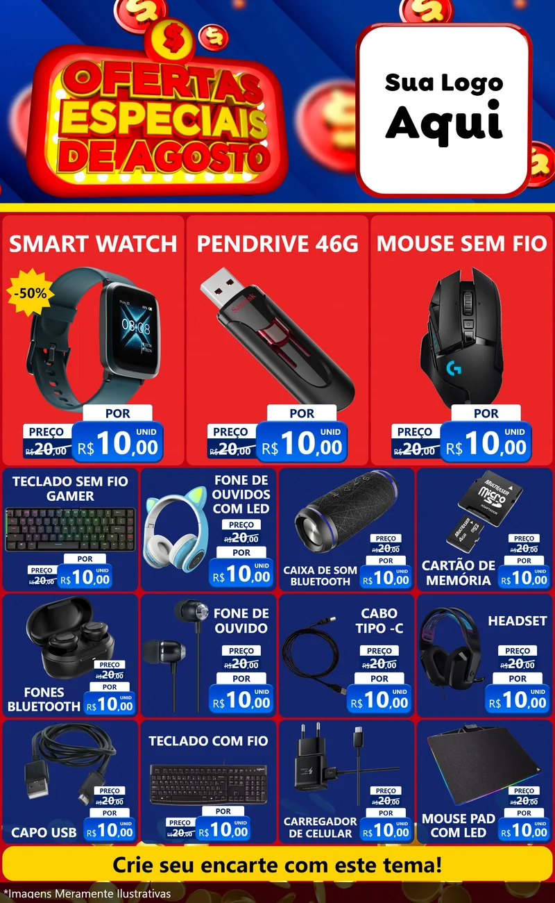 Modelo de Encarte para Encarte Grande com o tema Ofertas Especiais de Agosto para Informática