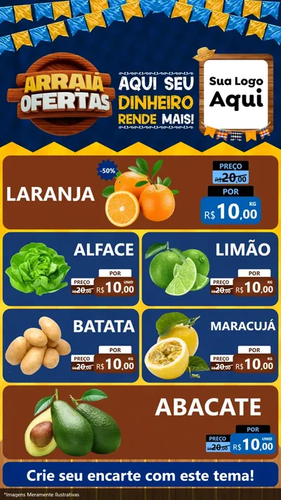 Modelo de TV para TV Vertical com o tema Arraiá de Ofertas - Junina para Hortifrúti