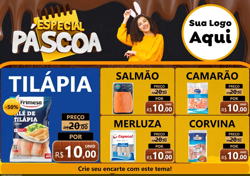 Modelo de Encarte para Encarte A4 Horizontal com o tema Especial Páscoa para Peixaria