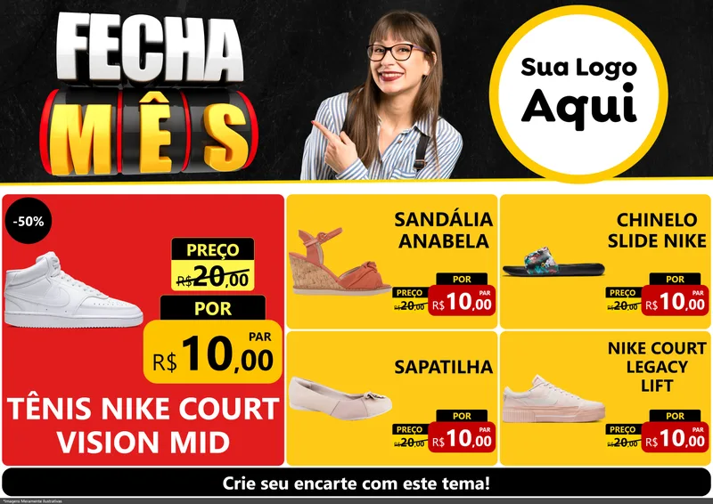 Modelo de Encarte para Encarte A4 Horizontal com o tema Fecha Mês para Calçados