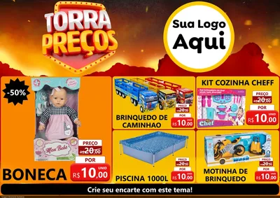 Modelo de Encarte para Encarte A4 Horizontal com o tema Torra Preços para Brinquedos