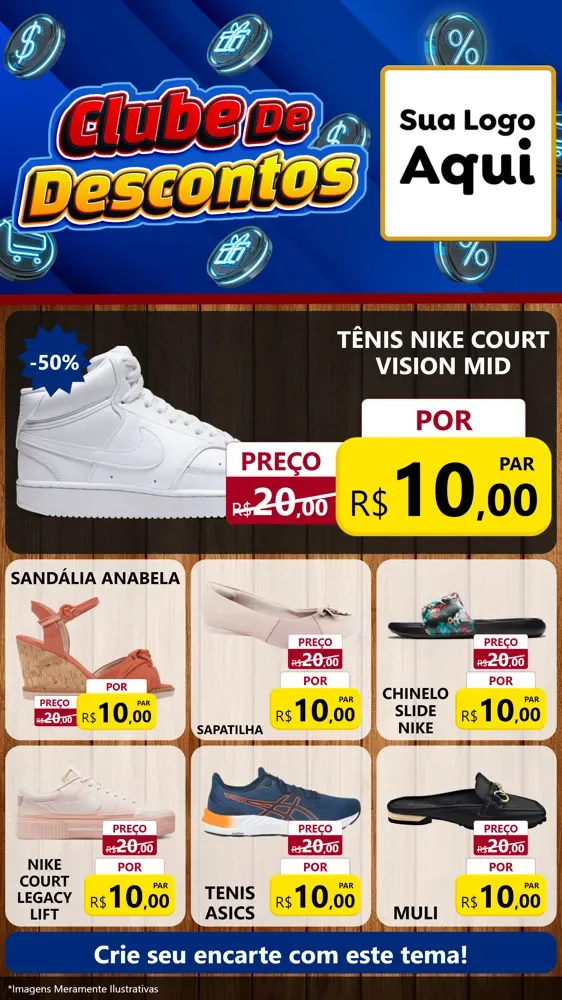 Modelo de Rede Social para Stories com o tema Clube de Descontos para Calçados