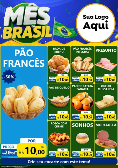 Modelo de Encarte para Encarte A4 Vertical com o tema Mês do Brasil para Padaria