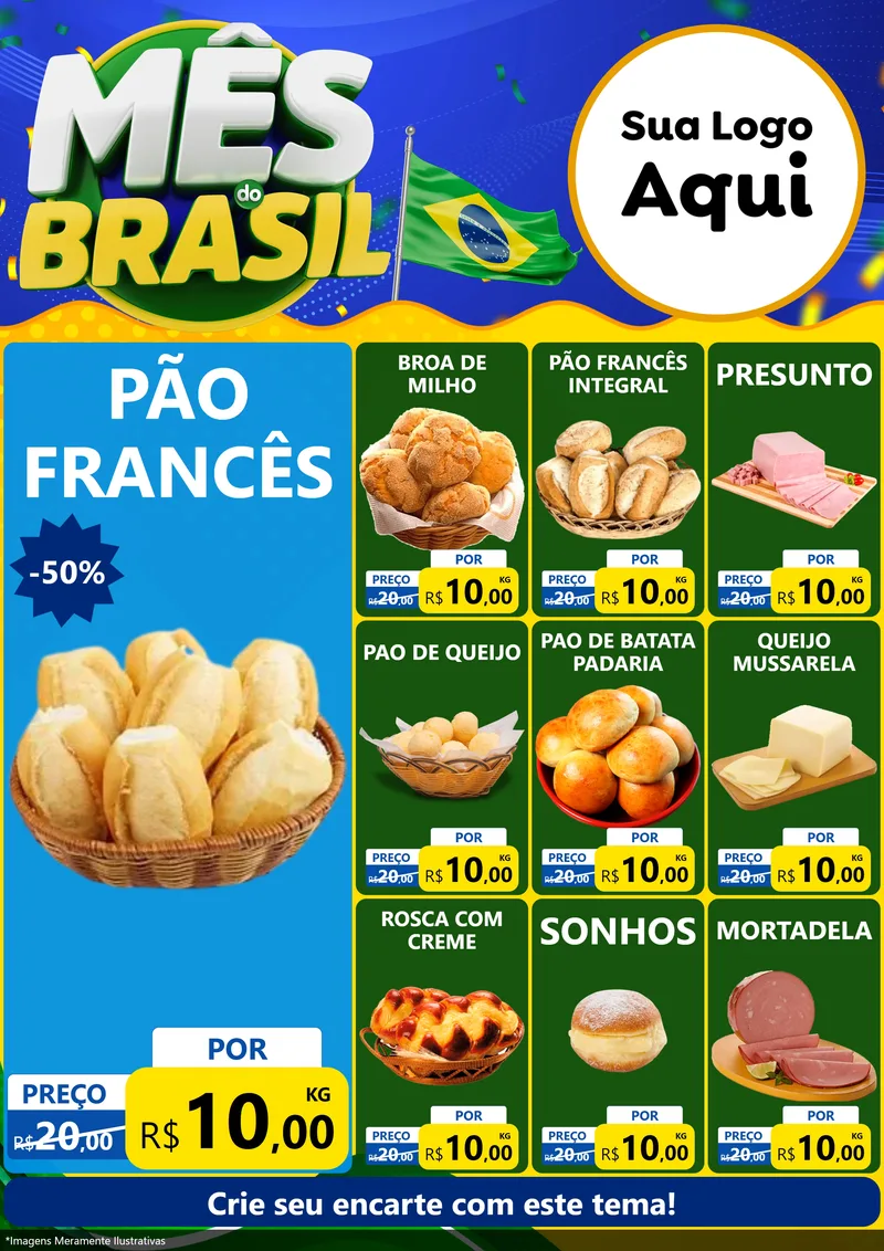 Modelo de Encarte para Encarte A4 Vertical com o tema Mês do Brasil para Padaria