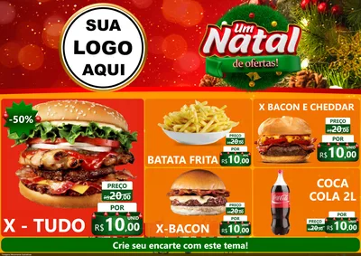 Modelo de Encarte para Encarte A4 Horizontal com o tema Um Natal de Ofertas para Hamburgueria