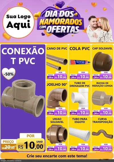 Modelo de Encarte para Encarte A4 Vertical com o tema Dia Dos Namorados Com Ofertas para Tubos e conexões