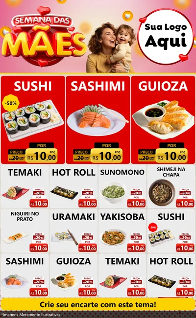 Modelo de Encarte para Encarte Grande com o tema Semana das Mães para Comida japonesa