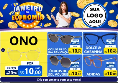 Modelo de Encarte para Encarte A4 Horizontal com o tema Janeiro da Economia para Óticas