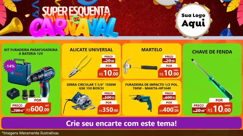 Modelo de TV para TV Horizontal com o tema Super Esquenta de Carnaval para Maquinas e Ferramentas