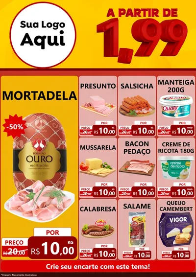 Modelo de Encarte para Encarte A4 Vertical com o tema A Partir de Um e Noventa e Nove - 1,99 para Frios e Laticínios