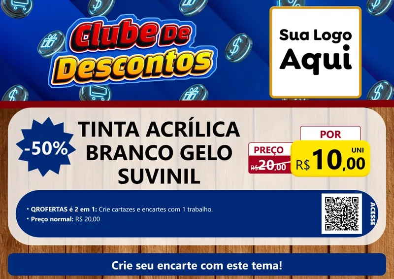 Modelo de Cartaz para Cartaz A4 Horizontal com o tema Clube de Descontos para Tintas e Ferramentas