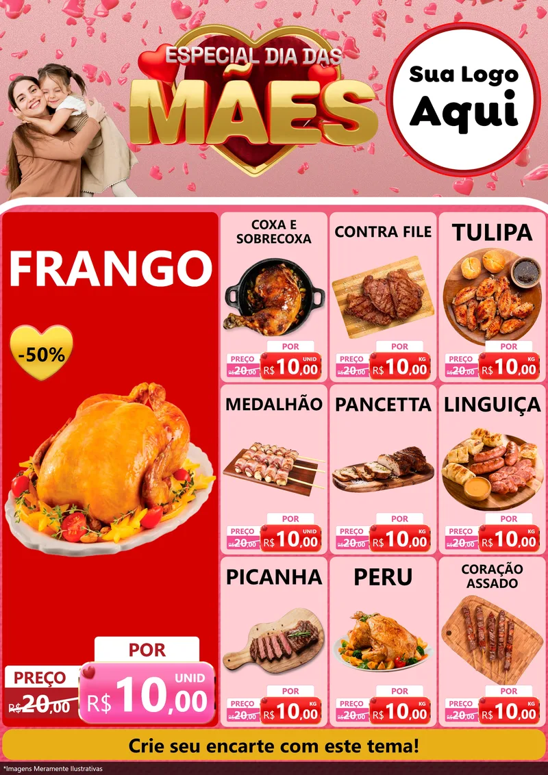 Modelo de Encarte para Encarte A4 Vertical com o tema Especial Dia Das Mães para Assados