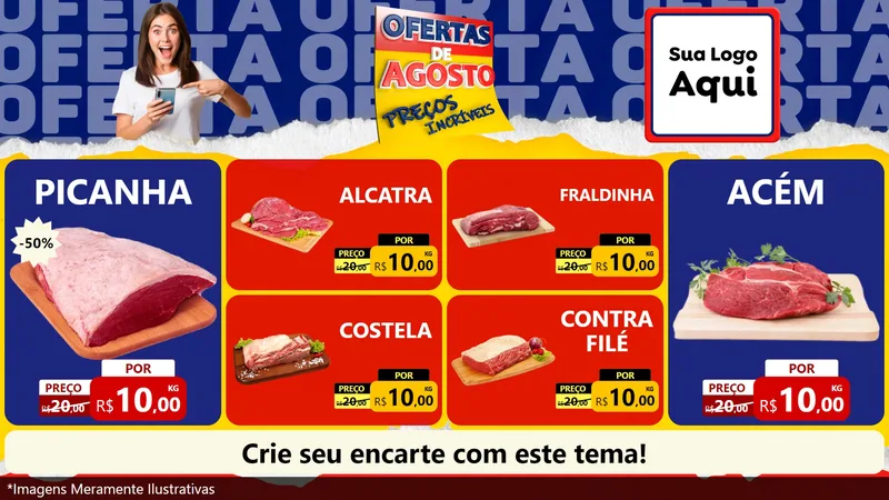 Modelo de TV para TV Horizontal com o tema Ofertas de Agosto - Preços Incríveis para Açougue