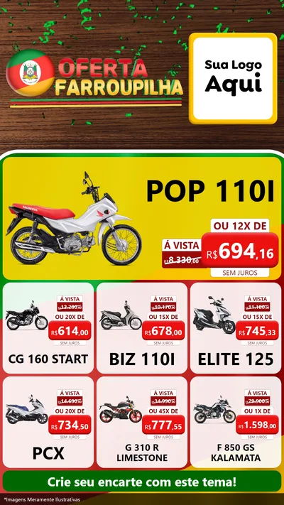 Modelo de Rede Social para Stories com o tema Oferta Farroupilha para Concessionaria de Motos