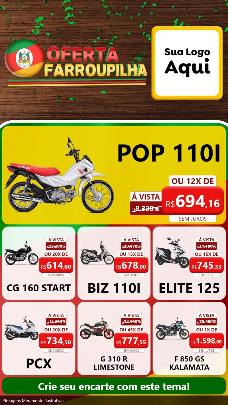 Modelo de Rede Social para Stories com o tema Oferta Farroupilha para Concessionaria de Motos