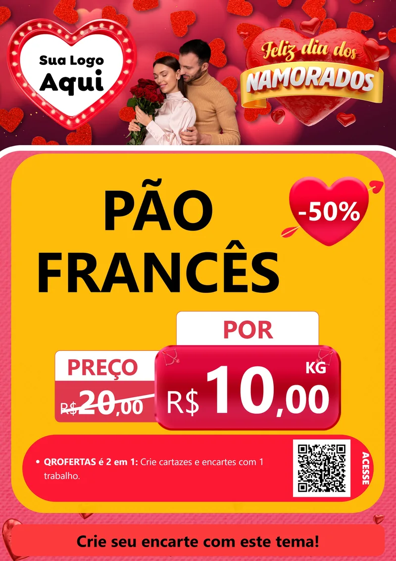 Modelo de Cartaz para Cartaz A4 Vertical com o tema Feliz Dia Dos Namorados para Padaria