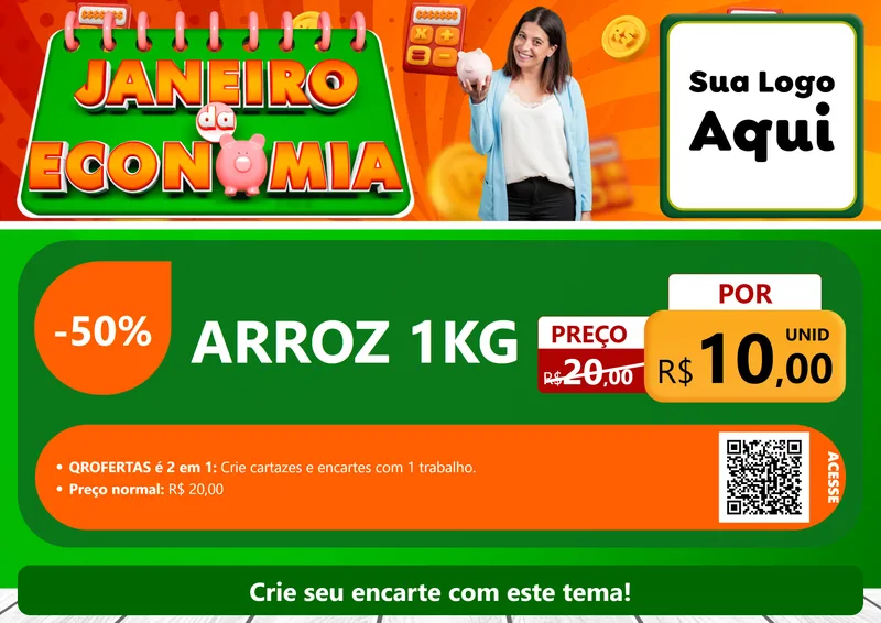 Modelo de Cartaz para Cartaz A4 Horizontal com o tema Janeiro da Economia para Supermercado