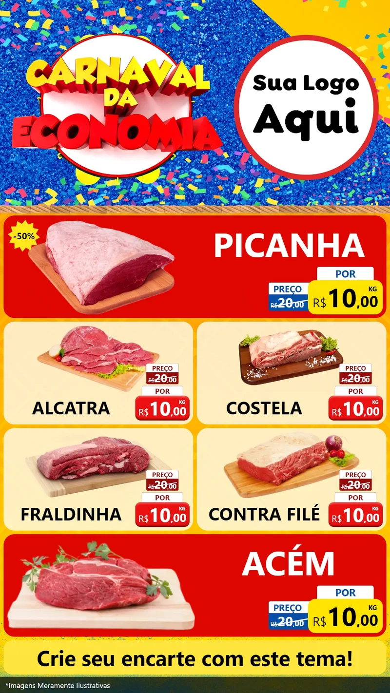 Modelo de TV para TV Vertical com o tema Carnaval da Economia para Açougue