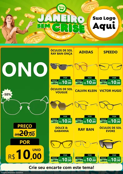 Modelo de Encarte para Encarte A4 Vertical com o tema Janeiro Sem Crise para Óticas
