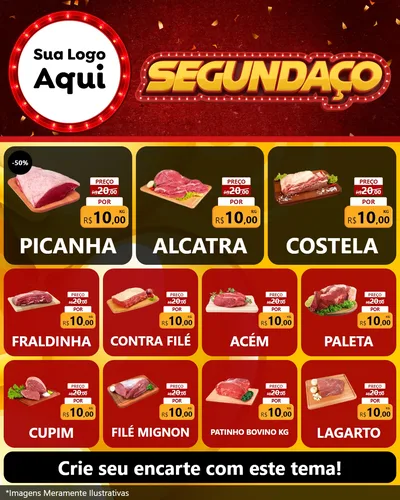 Modelo de Rede Social para Feed Instagram com o tema Segundaço para Açougue