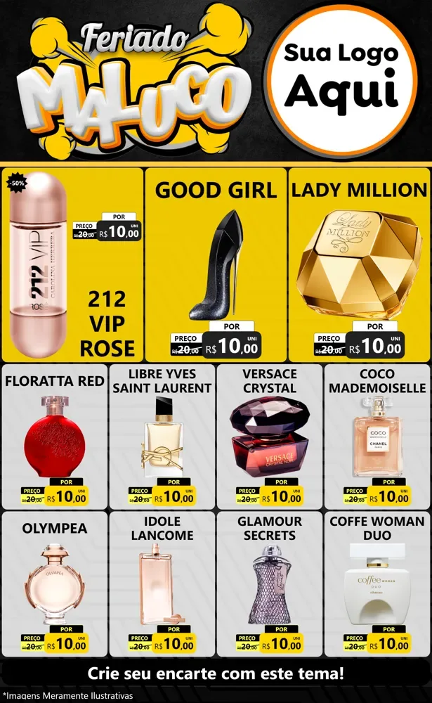 Modelo de Encarte para Encarte Grande com o tema Feriado Maluco para Perfumes