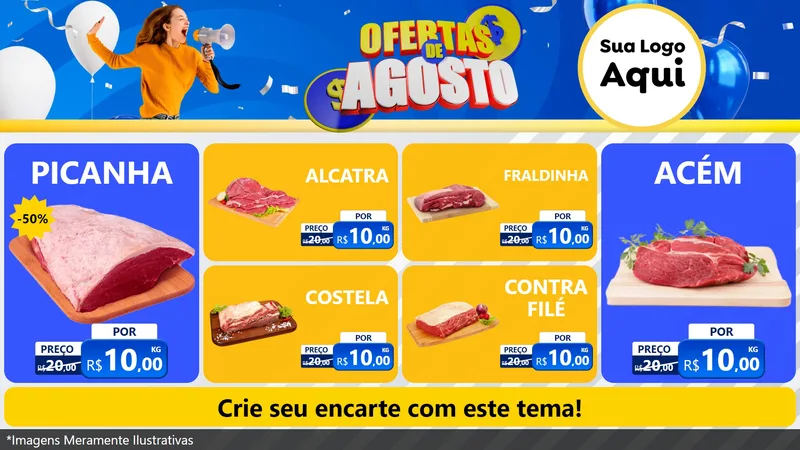 Modelo de TV para TV Horizontal com o tema Ofertas de Agosto para Açougue