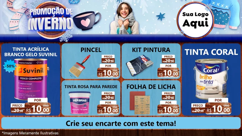 Modelo de TV para TV Horizontal com o tema Promoção de Inverno para Tintas e Ferramentas
