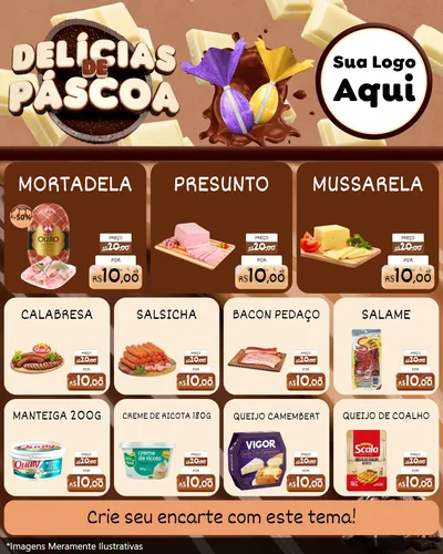 Modelo de Rede Social para Feed Instagram com o tema Delícias de Páscoa para Frios e Laticínios