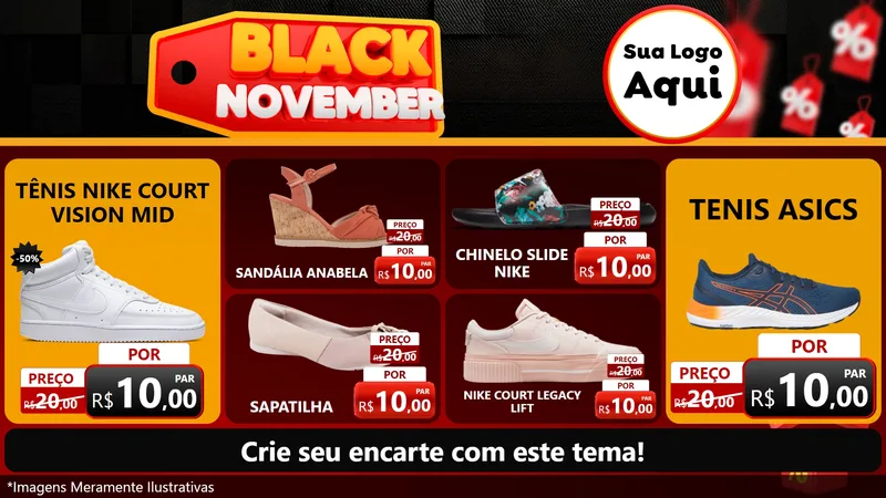 Modelo de TV para TV Horizontal com o tema Black November para Calçados