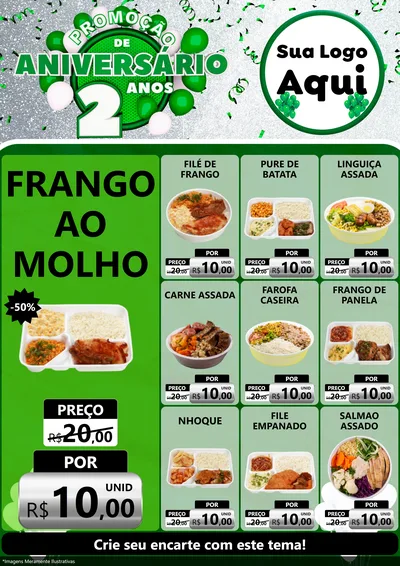 Modelo de Encarte para Encarte A4 Vertical com o tema Promoção de Aniversário - 2 Anos para Restaurante