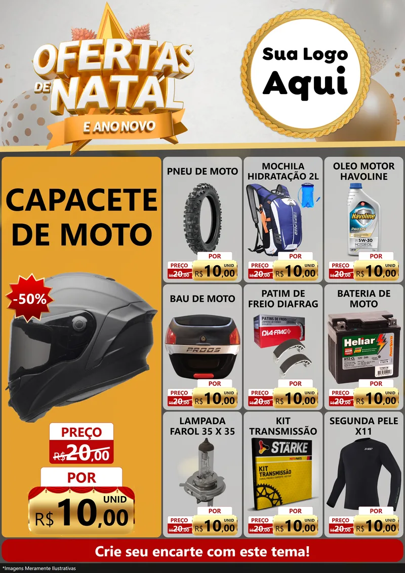 Modelo de Encarte para Encarte A4 Vertical com o tema Ofertas De Natal E Ano Novo para Moto peças