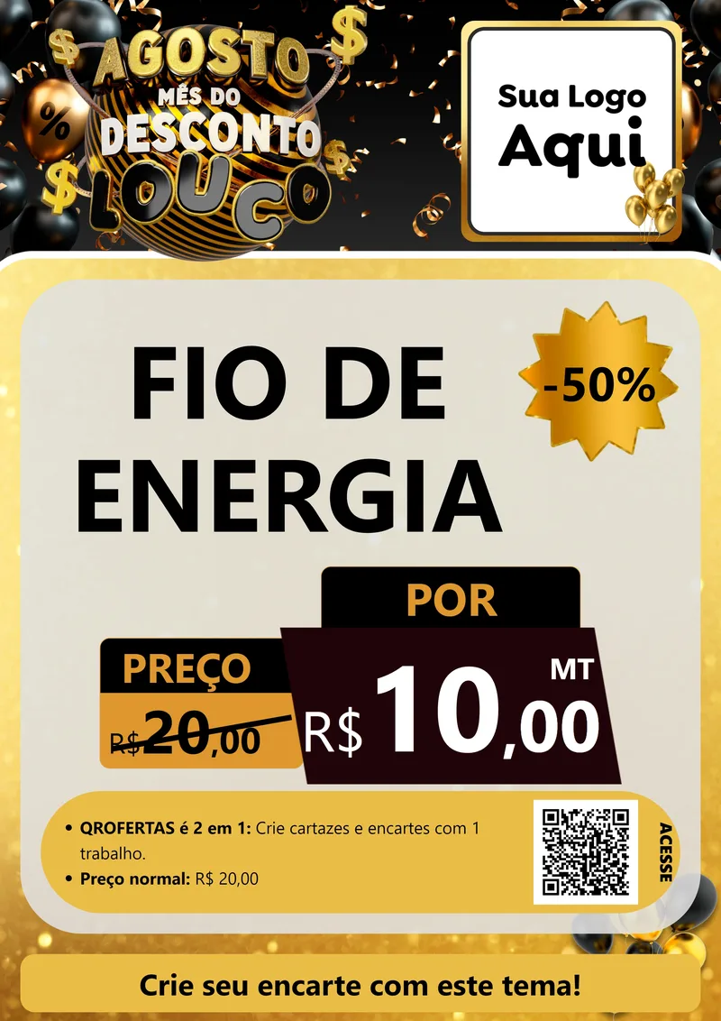 Modelo de Cartaz para Cartaz A4 Vertical com o tema Agosto Mês do Desconto Louco para Materiais Elétricos