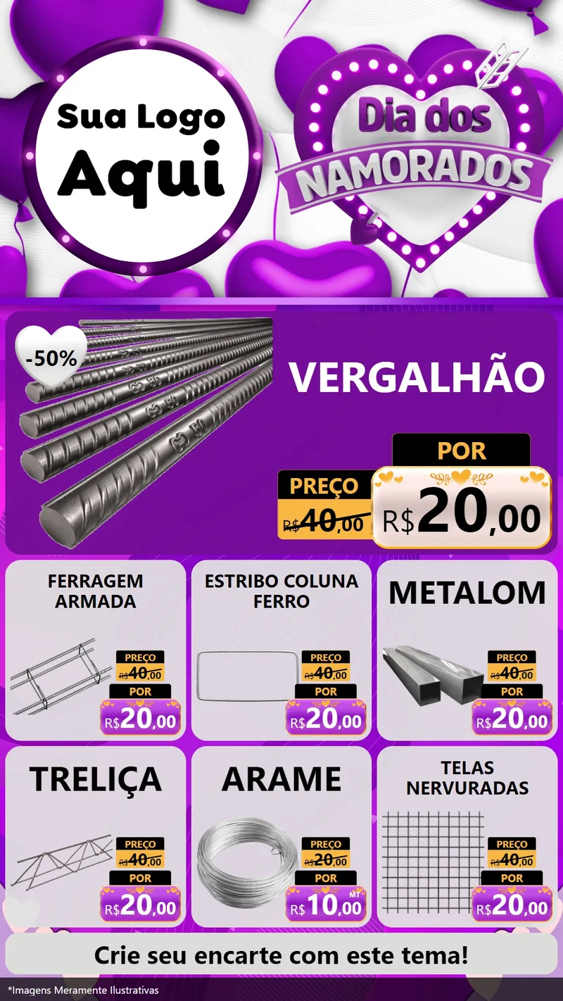 Modelo de Rede Social para Stories com o tema Dia dos Namorados para Ferragens