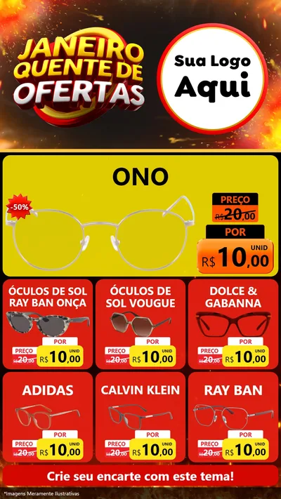 Modelo de Rede Social para Stories com o tema Janeiro Quente de Ofertas para Óticas
