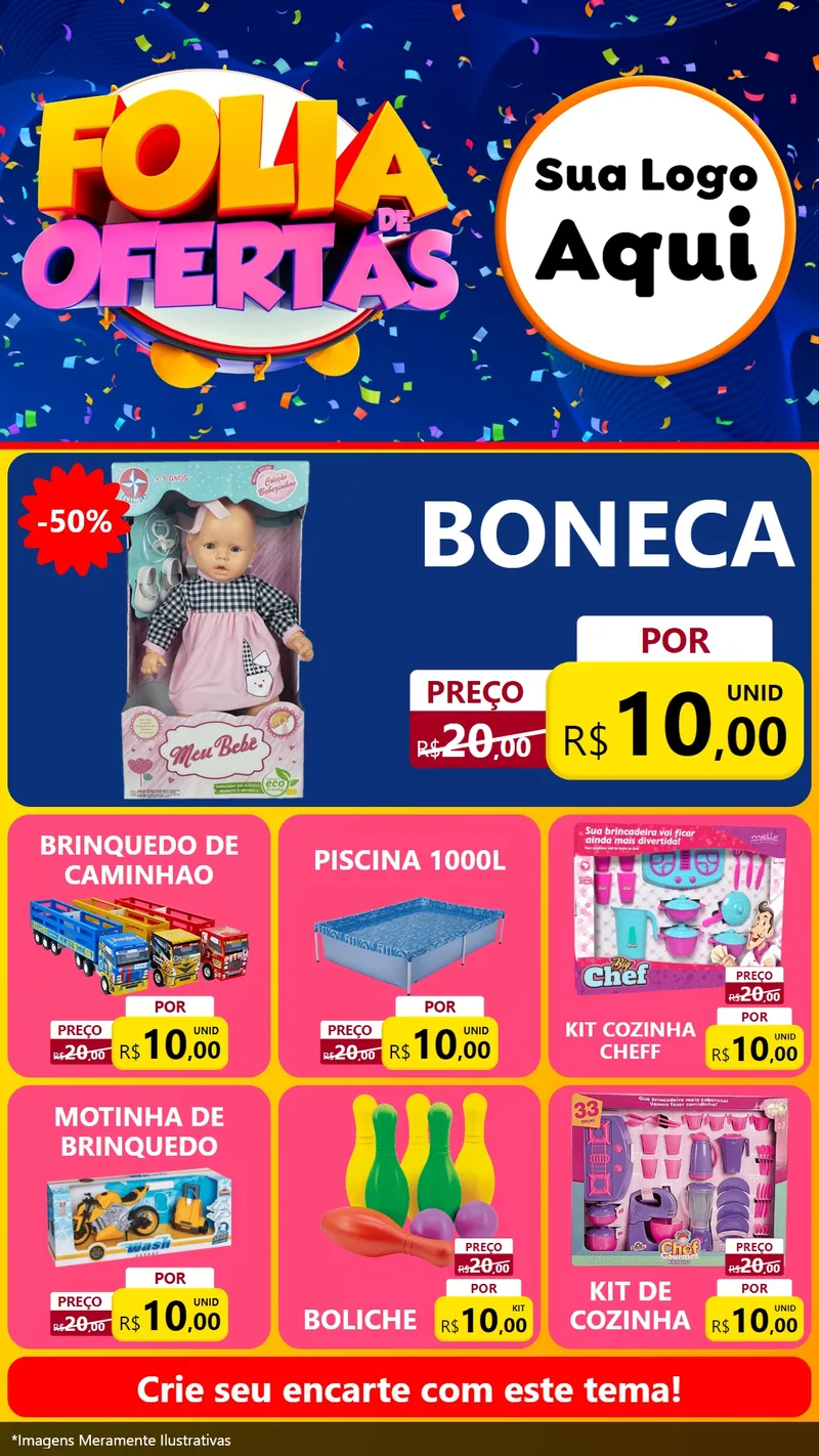 Modelo de Rede Social para Stories com o tema Folia de Ofertas para Brinquedos