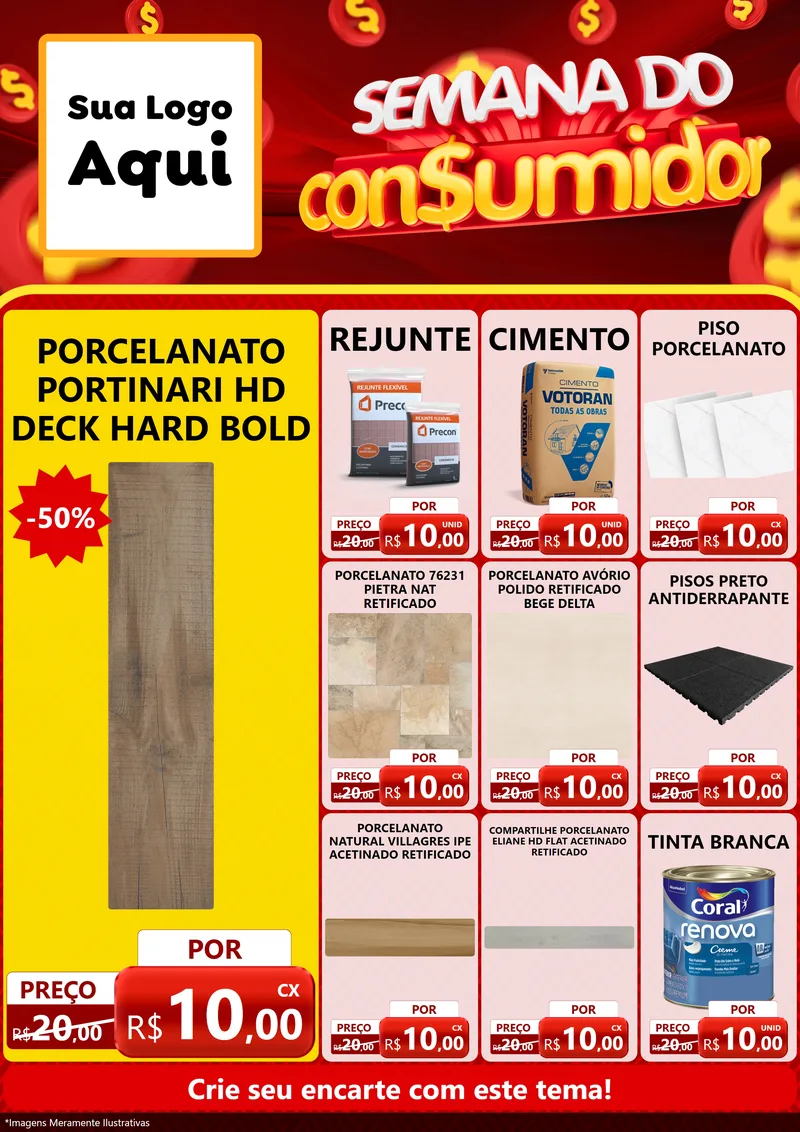 Modelo de Encarte para Encarte A4 Vertical com o tema Semana do Consumidor para Pisos e revestimentos