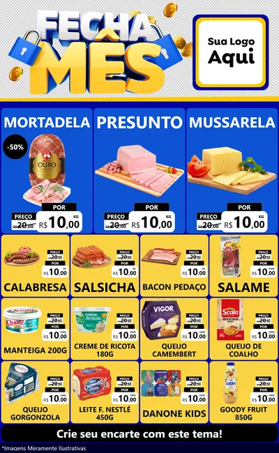 Modelo de Encarte para Encarte Grande com o tema Fecha Mês para Frios e Laticínios