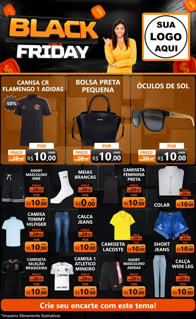 Modelo de Encarte para Encarte Grande com o tema Black Friday para Roupas e acessórios