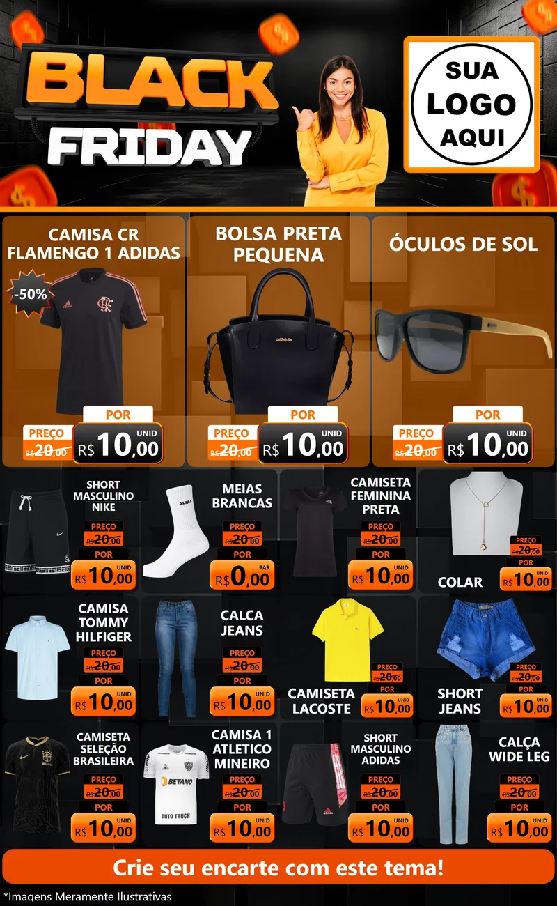 Modelo de Encarte para Encarte Grande com o tema Black Friday para Roupas e acessórios