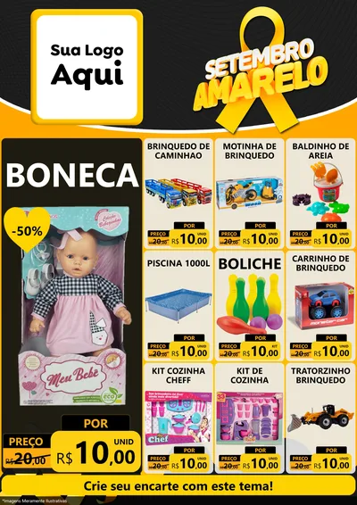 Modelo de Encarte para Encarte A4 Vertical com o tema Setembro Amarelo para Brinquedos