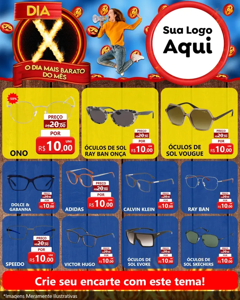 Modelo de Rede Social para Feed Instagram com o tema Dia X - O Dia Mais Barato Do Mês para Óticas