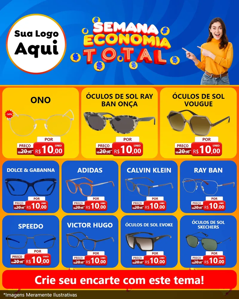 Modelo de Rede Social para Feed Instagram com o tema Semana Economia Total para Óticas